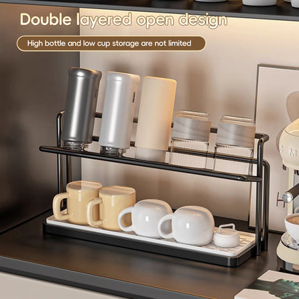 2 Tier Cup Drying Rack Kitchen Countertop Mug Glass Holder with Drip Tray