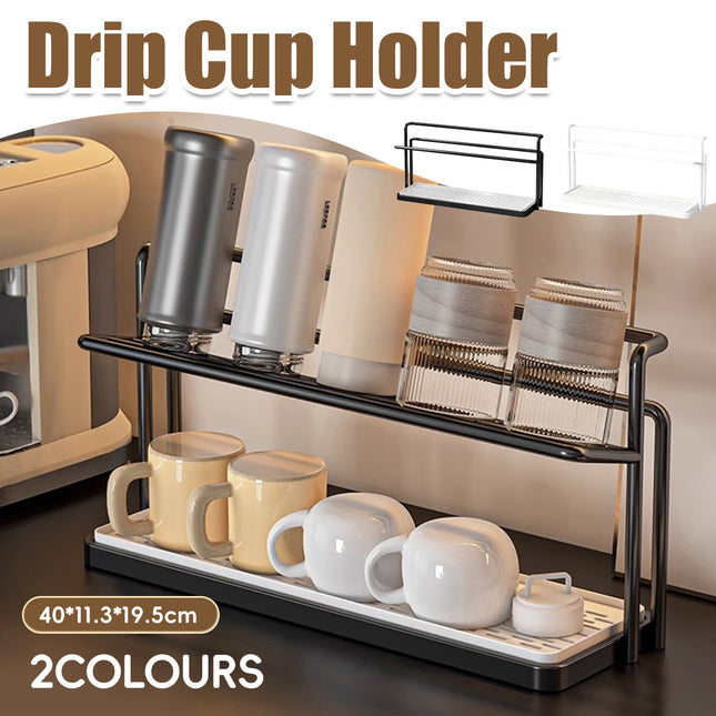 2 Tier Cup Drying Rack Kitchen Countertop Mug Glass Holder with Drip Tray