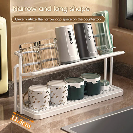 2 Tier Cup Drying Rack Kitchen Countertop Mug Glass Holder with Drip Tray