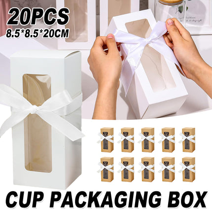 20PCS Cup Gift Boxes Sturdy with Clear Window Aesthetic for Coffee Cup Packaging