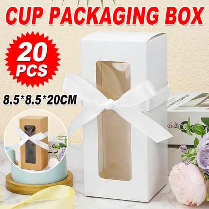 20PCS Cup Gift Boxes Sturdy with Clear Window Aesthetic for Coffee Cup Packaging