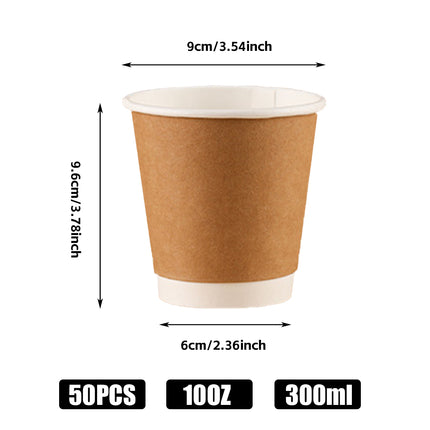 50PCS Disposable Coffee Cups 300ml Food-Grade for Takeaway Hot Cold Drinks Party