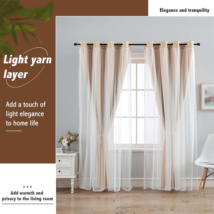 2PCS Double Layer Blackout Curtains With Lace For Bedroom Living Room Window
