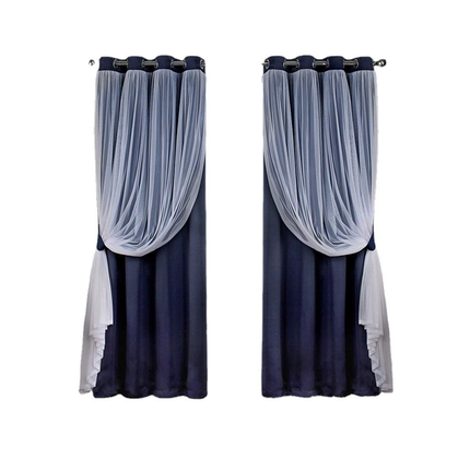 2PCS Double Layer Blackout Curtains With Lace For Bedroom Living Room Window