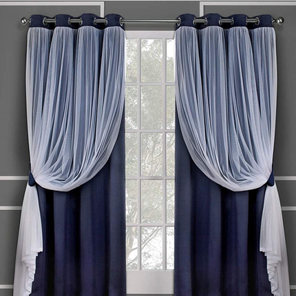 2PCS Double Layer Blackout Curtains With Lace For Bedroom Living Room Window