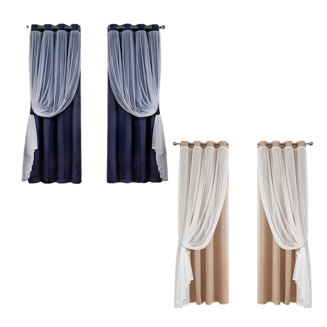 2PCS Double Layer Blackout Curtains With Lace For Bedroom Living Room Window