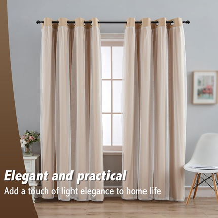 2PCS Double Layer Blackout Curtains With Lace For Bedroom Living Room Window