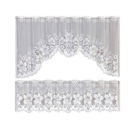White Lace Window Curtains Short Tier Panel for Kitchen Bathroom Decor Use