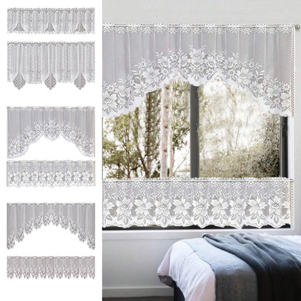 White Lace Window Curtains Short Tier Panel for Kitchen Bathroom Decor Use