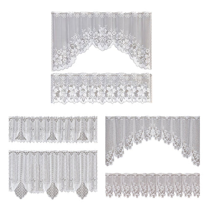 White Lace Window Curtains Short Tier Panel for Kitchen Bathroom Decor Use