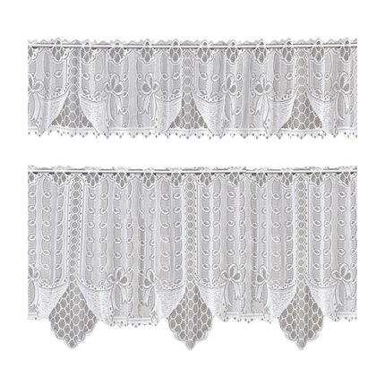 White Lace Window Curtains Short Tier Panel for Kitchen Bathroom Decor Use