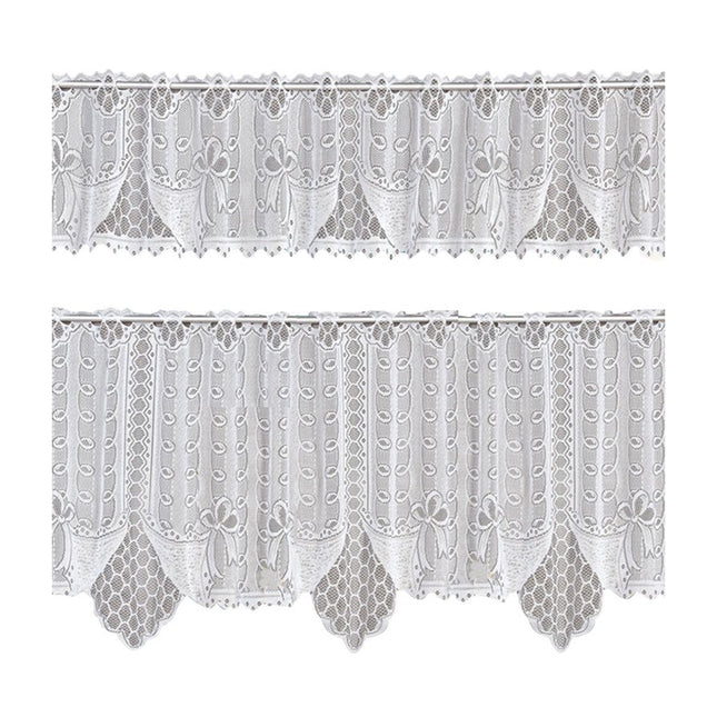 White Lace Window Curtains Short Tier Panel for Kitchen Bathroom Decor Use