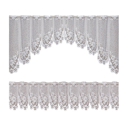 White Lace Window Curtains Short Tier Panel for Kitchen Bathroom Decor Use