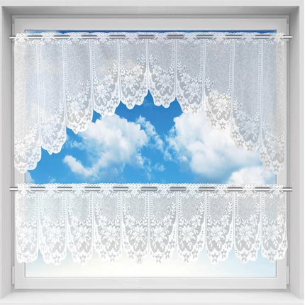 White Lace Window Curtains Short Tier Panel for Kitchen Bathroom Decor Use