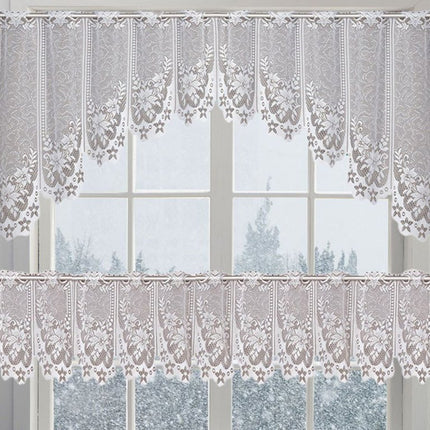 White Lace Window Curtains Short Tier Panel for Kitchen Bathroom Decor Use