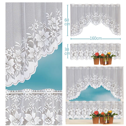 White Lace Window Curtains Short Tier Panel for Kitchen Bathroom Decor Use