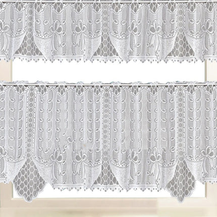 White Lace Window Curtains Short Tier Panel for Kitchen Bathroom Decor Use