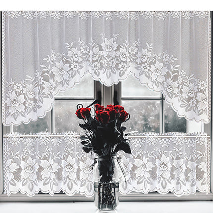 White Lace Window Curtains Short Tier Panel for Kitchen Bathroom Decor Use