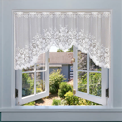 White Lace Window Curtains Short Tier Panel for Kitchen Bathroom Decor Use