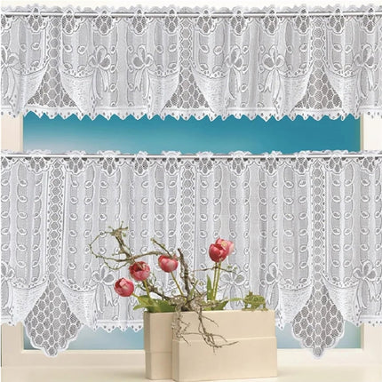 White Lace Window Curtains Short Tier Panel for Kitchen Bathroom Decor Use