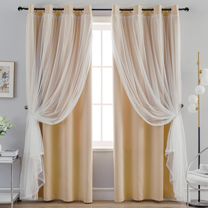 2PCS Double Layer Blackout Curtains With Lace For Bedroom Living Room Window