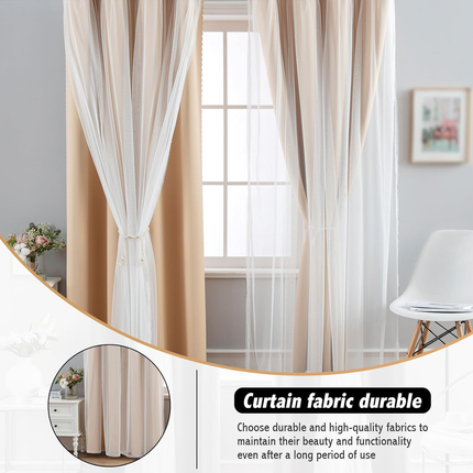 2PCS Double Layer Blackout Curtains With Lace For Bedroom Living Room Window