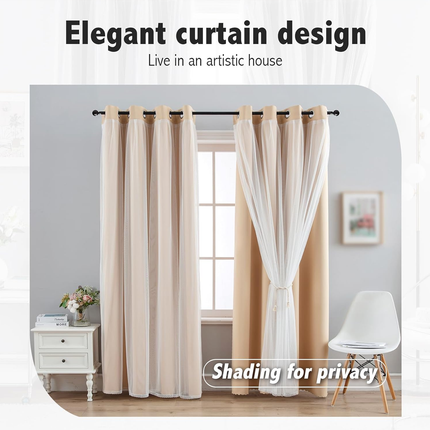 2PCS Double Layer Blackout Curtains With Lace For Bedroom Living Room Window