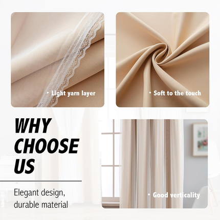 2PCS Double Layer Blackout Curtains With Lace For Bedroom Living Room Window