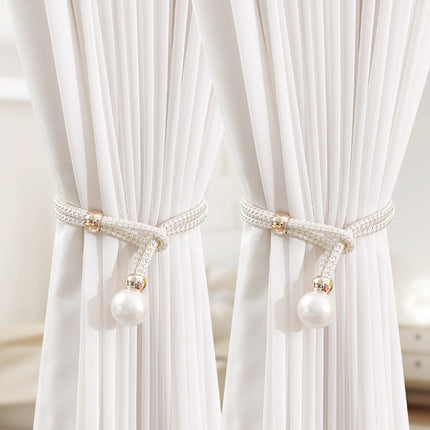 Curtain Tiebacks Pearl Strap Set 3 Pairs Decorative Buckle Holder Rings Hooks
