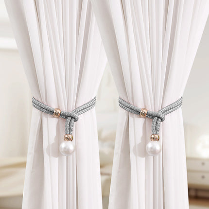 Curtain Tiebacks Pearl Strap Set 3 Pairs Decorative Buckle Holder Rings Hooks