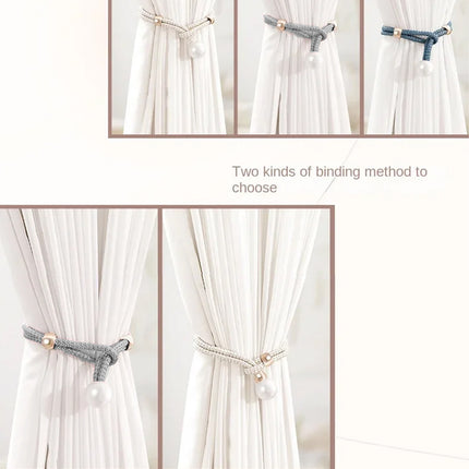 Curtain Tiebacks Pearl Strap Set 3 Pairs Decorative Buckle Holder Rings Hooks