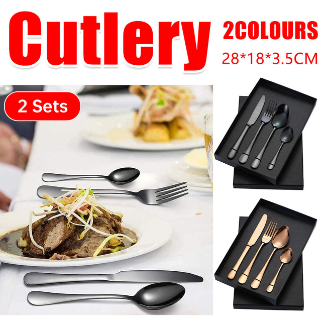 8-Piece Stainless Steel Cutlery Set - 2 Sets of Knife Fork Dinner Spoon Teaspoon