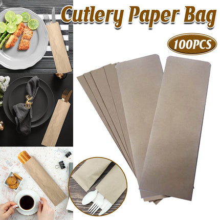 100PCS Paper Cutlery Bag Utensil Pouch Tableware Cover Restaurant Packaging Bag