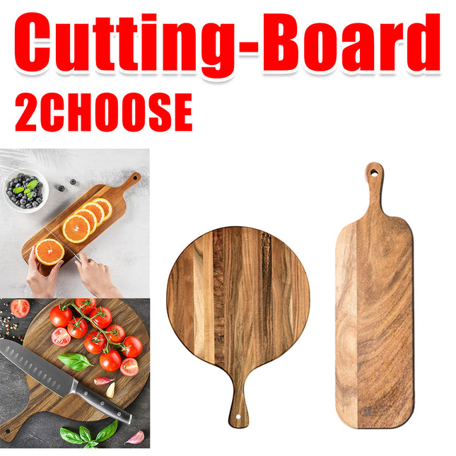 Acacia Wood Cutting Board - Round or Paddle Serving Board Food-Safe Non-Slip