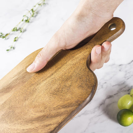 Acacia Wood Cutting Board - Round or Paddle Serving Board Food-Safe Non-Slip