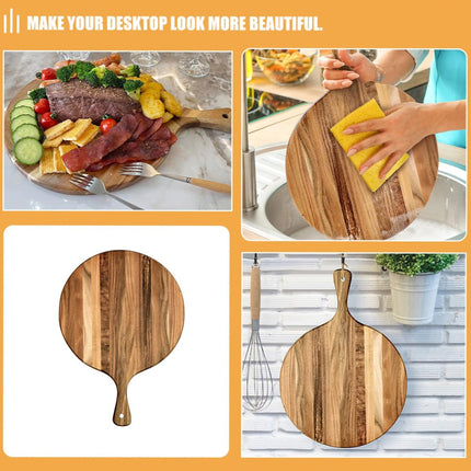 Acacia Wood Cutting Board - Round or Paddle Serving Board Food-Safe Non-Slip