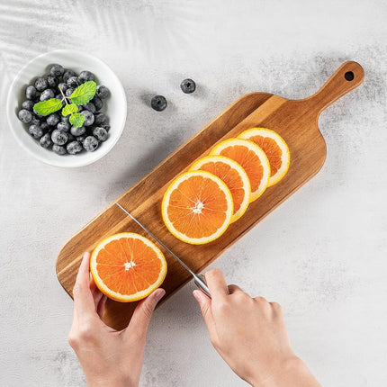 Acacia Wood Cutting Board - Round or Paddle Serving Board Food-Safe Non-Slip