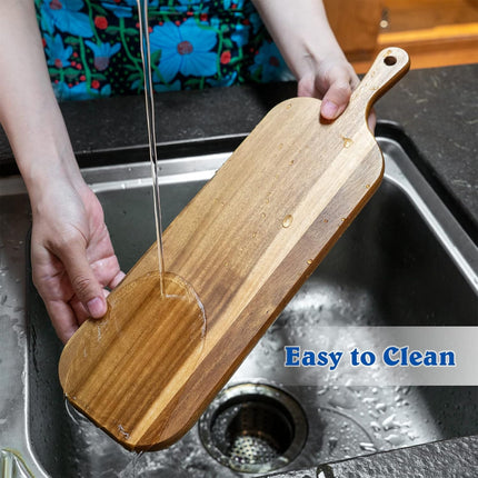 Acacia Wood Cutting Board - Round or Paddle Serving Board Food-Safe Non-Slip