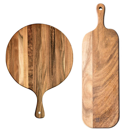 Acacia Wood Cutting Board - Round or Paddle Serving Board Food-Safe Non-Slip