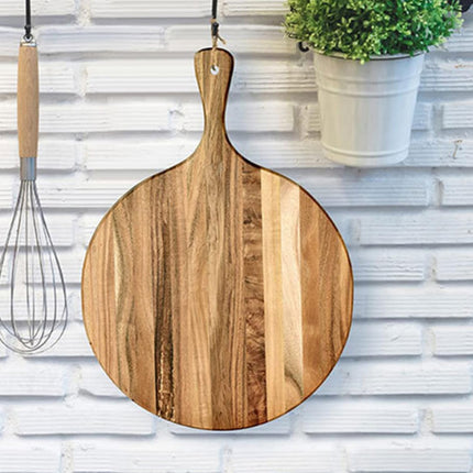 Acacia Wood Cutting Board - Round or Paddle Serving Board Food-Safe Non-Slip