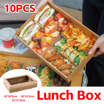 10PCS Kraft Paper Catering Box with Window Disposable Bento Style Packaging