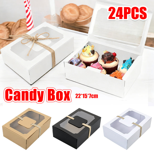 24PCS Kraft Candy Box with Clear Window Easy to Assemble Durable Gift Boxes
