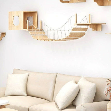 Wall Mounted Cat Climbing Shelf Jumping Platform Wooden Pet Perch Furniture