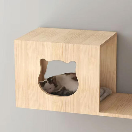 Wall Mounted Cat Climbing Shelf Jumping Platform Wooden Pet Perch Furniture