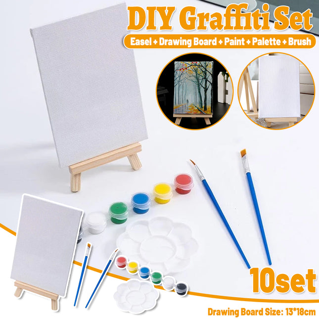Mini Painting Easel Set DIY Art Kit with Small Canvas Frame Brush and Drawing Board
