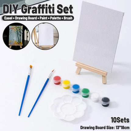 Mini Painting Easel Set DIY Art Kit with Small Canvas Frame Brush and Drawing Board