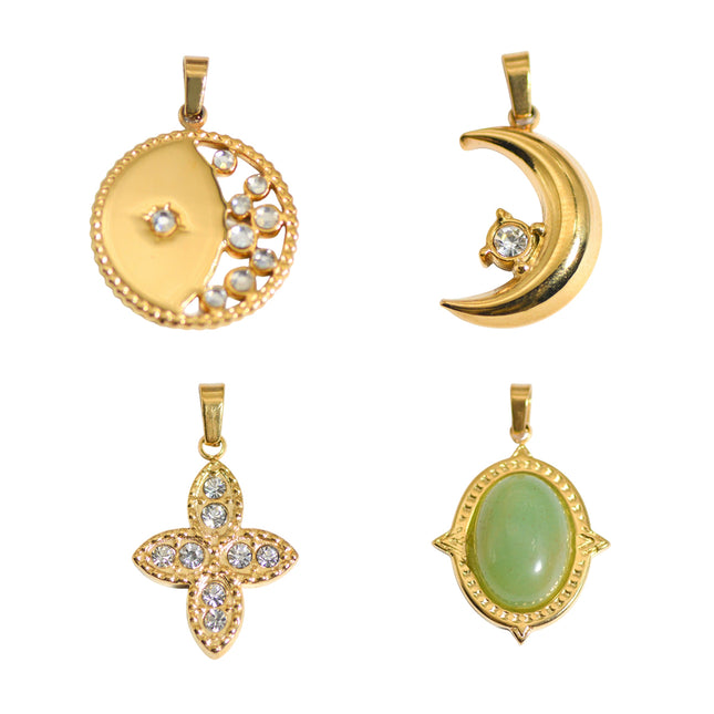 Stainless Steel Pendant Charm Gold Tone for DIY Jewellery Crystal Stone