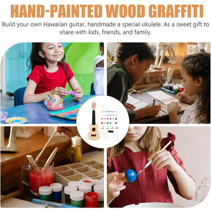 Ukulele Small Guitar with DIY Material Kit 21 Inch Wood Colour Easy to Assemble