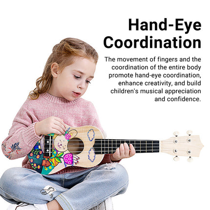 Ukulele Small Guitar with DIY Material Kit 21 Inch Wood Colour Easy to Assemble