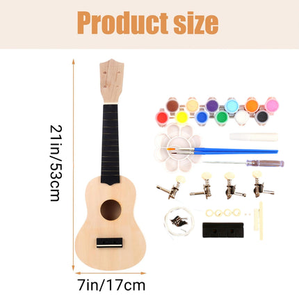 Ukulele Small Guitar with DIY Material Kit 21 Inch Wood Colour Easy to Assemble